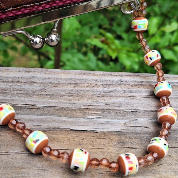 Handbeaded Sequin Kiss Lock Mini Purse Beaded Handle Floral Embellished Handbag - Picture 11 of 15